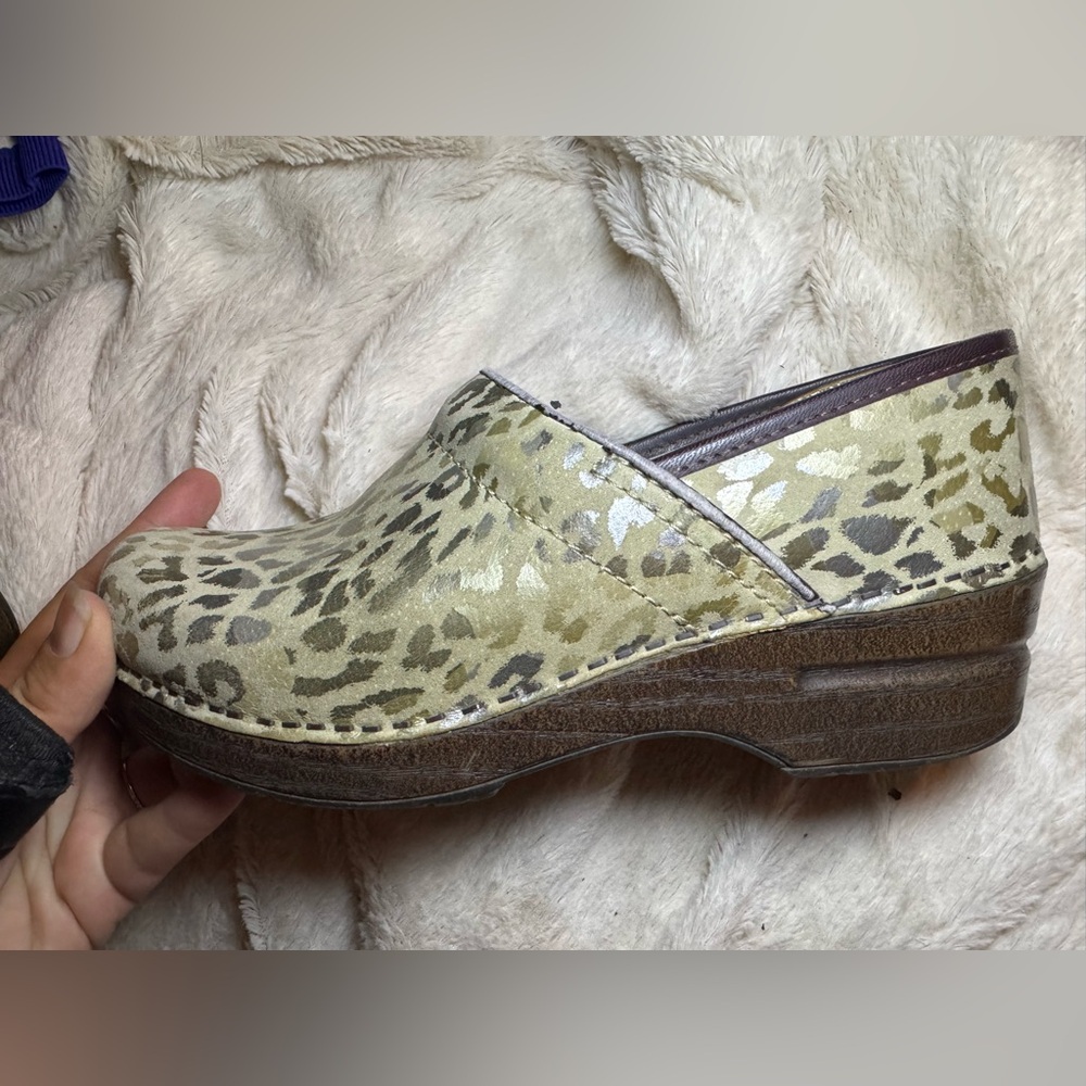 Dansko Leopard Print Mules - Gold and Brown